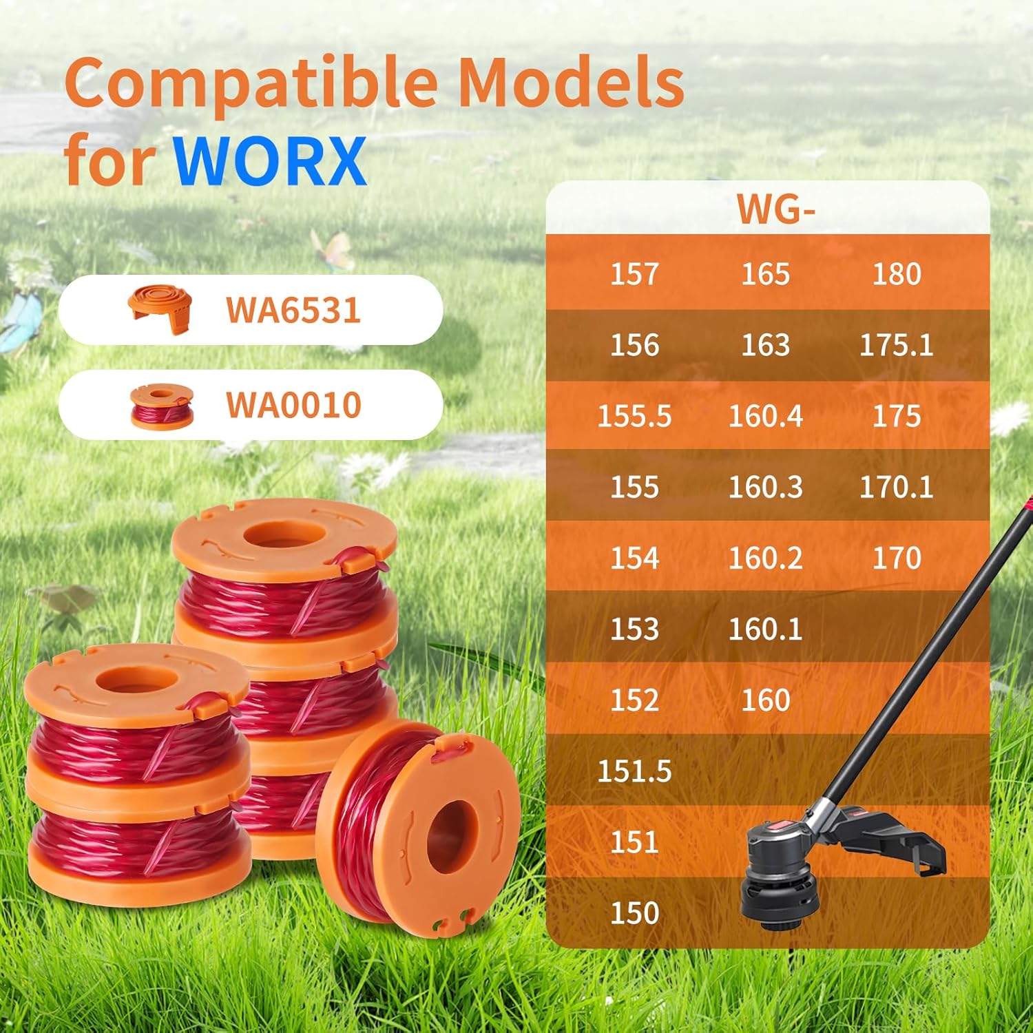 20 Pack Trimmer Spool Line for Worx, WA0010 Edger Spools Replacement for Worx, 0.065 inch Trimmer Line V1259-DP01-A-4265