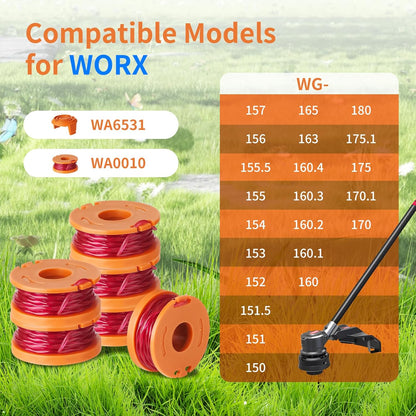 20 Pack Trimmer Spool Line for Worx, WA0010 Edger Spools Replacement for Worx, 0.065 inch Trimmer Line V1259-DP01-A-4265