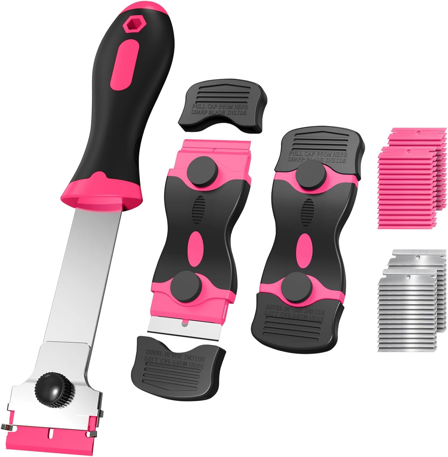 3 Pack Razor Blade Scraper Set, Includes 30 Plastic & 30 Metal Blades, Multi-Purpose Tool for Glass, Cooktop, V1259-DP01-A-4269