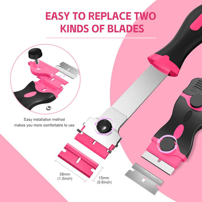 3 Pack Razor Blade Scraper Set, Includes 30 Plastic & 30 Metal Blades, Multi-Purpose Tool for Glass, Cooktop, V1259-DP01-A-4269