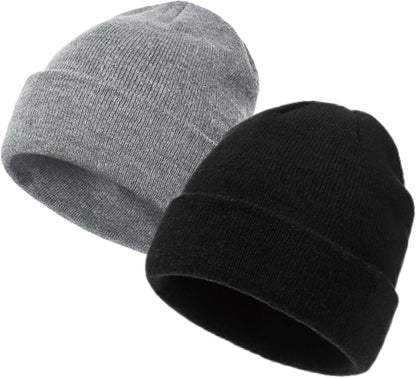 2 Pack Beanies for Men Women,Warm Winter Hat,Unisex Toque Bonnet,Knit Cuffed Beanie V1259-DP01-A-4270