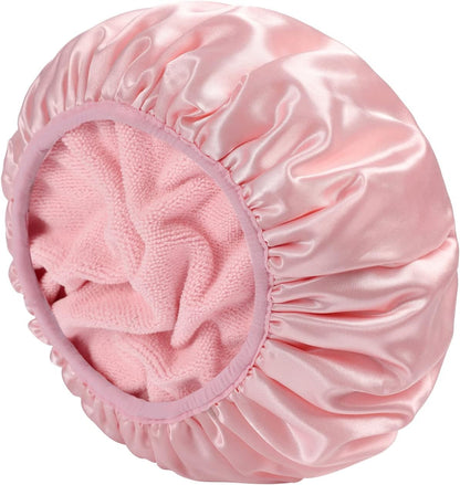 Terry Lined Shower Cap,Triple Layer Large Cap for Women,Shower Cap Reusable Waterproof,Long Thick Hair(Pink) V1259-DP01-A-4282