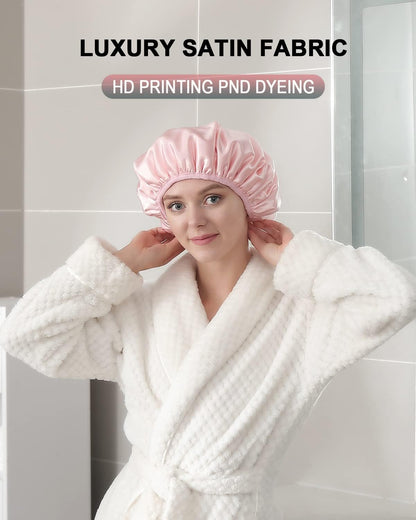 Terry Lined Shower Cap,Triple Layer Large Cap for Women,Shower Cap Reusable Waterproof,Long Thick Hair(Pink) V1259-DP01-A-4282