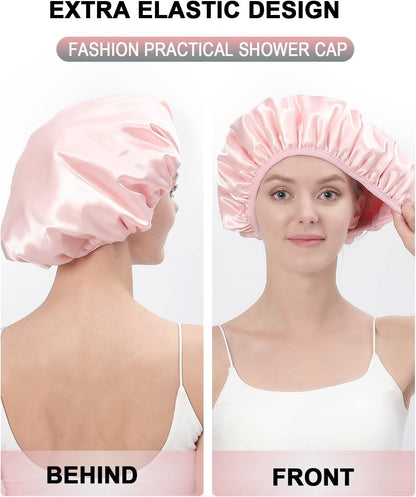 Terry Lined Shower Cap,Triple Layer Large Cap for Women,Shower Cap Reusable Waterproof,Long Thick Hair(Pink) V1259-DP01-A-4282