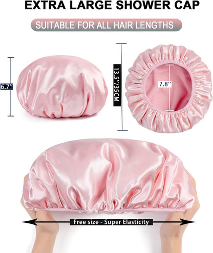 Terry Lined Shower Cap,Triple Layer Large Cap for Women,Shower Cap Reusable Waterproof,Long Thick Hair(Pink) V1259-DP01-A-4282