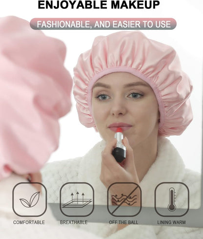Terry Lined Shower Cap,Triple Layer Large Cap for Women,Shower Cap Reusable Waterproof,Long Thick Hair(Pink) V1259-DP01-A-4282