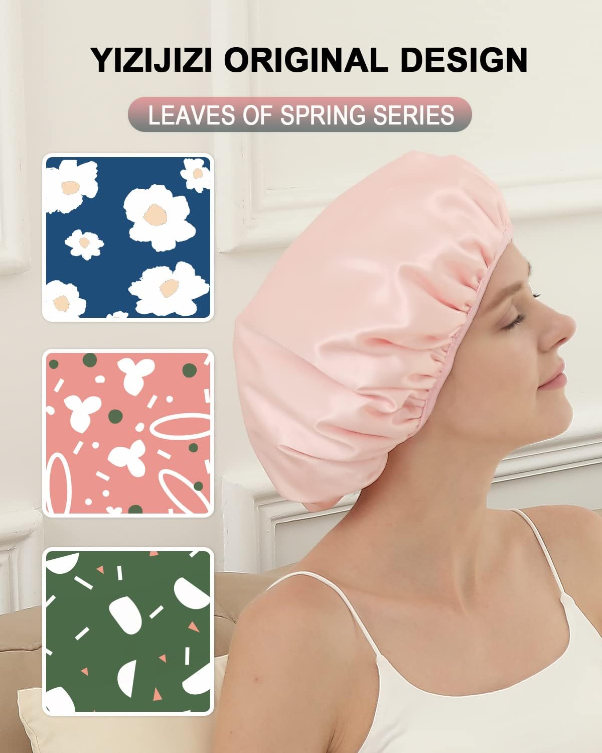 Terry Lined Shower Cap,Triple Layer Large Cap for Women,Shower Cap Reusable Waterproof,Long Thick Hair(Pink) V1259-DP01-A-4282