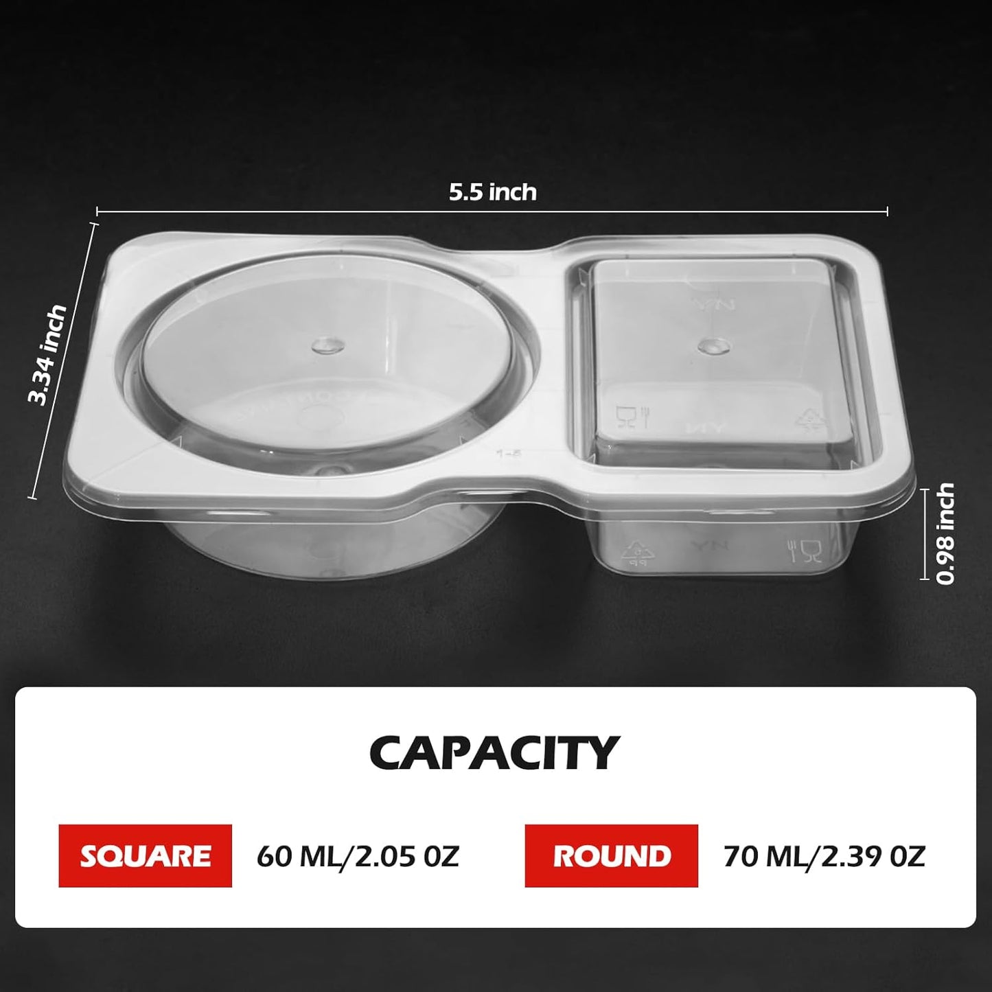 20 Set Reusable Snack Containers, 2-Compartment Dipping Containers with Lid for Refrigeration, Portion V1259-DP01-A-4284