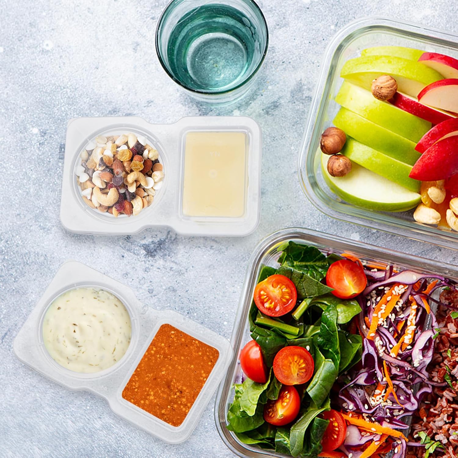 20 Set Reusable Snack Containers, 2-Compartment Dipping Containers with Lid for Refrigeration, Portion V1259-DP01-A-4284