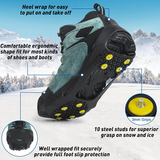 Ice Cleats Snow Traction Cleats Crampons for Shoe and Boots Non-Slip Overshoe for Walking on Snow and Ice V1259-DP01-A-4288