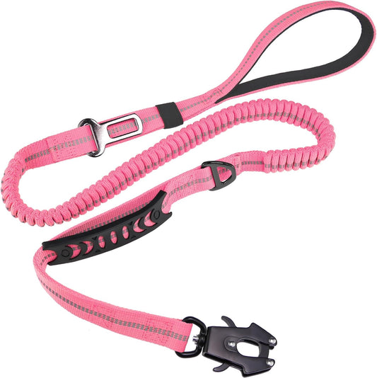 Tactical Bungee Dog Leash - Pink Heavy Duty Leash for Large Dogs with Reflective Stitching, 2 Handles, V1259-DP01-A-4290