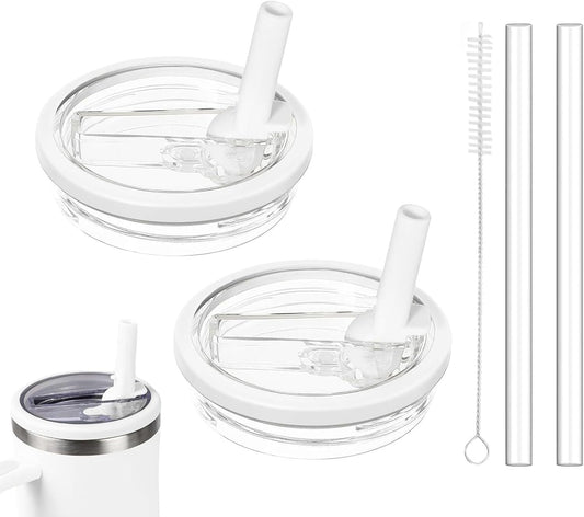 2 Pcs Replacement Lids with Straw, 40 OZ Tumbler Lid Replacement for Stanley Cup, Leak-Proof Flip Straw Lid, V1259-DP01-A-4297