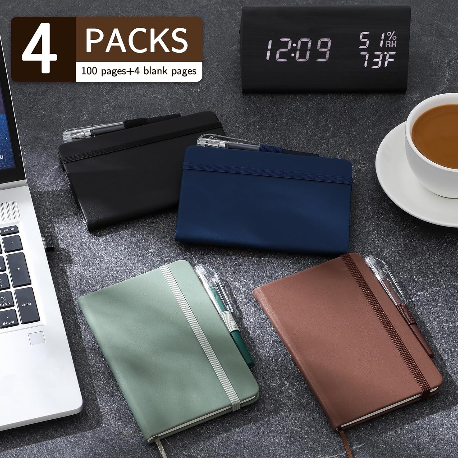 4 Pack Small Notebook Pocket Notebook, A6 Mini Leather Hardcover Journal, 3.7" X 5.7", 416 Pages Note Pads, V1259-DP01-A-4328