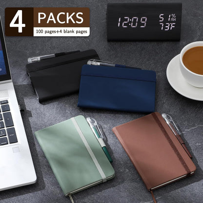 4 Pack Small Notebook Pocket Notebook, A6 Mini Leather Hardcover Journal, 3.7" X 5.7", 416 Pages Note Pads, V1259-DP01-A-4328
