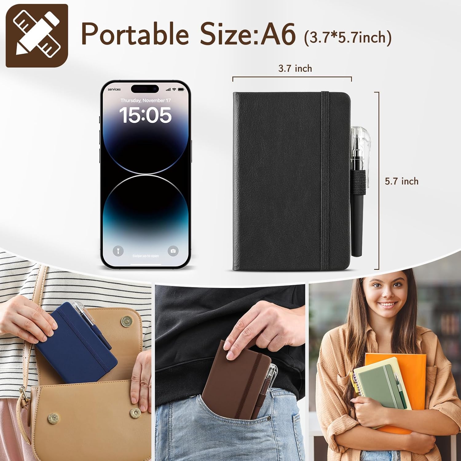 4 Pack Small Notebook Pocket Notebook, A6 Mini Leather Hardcover Journal, 3.7" X 5.7", 416 Pages Note Pads, V1259-DP01-A-4328
