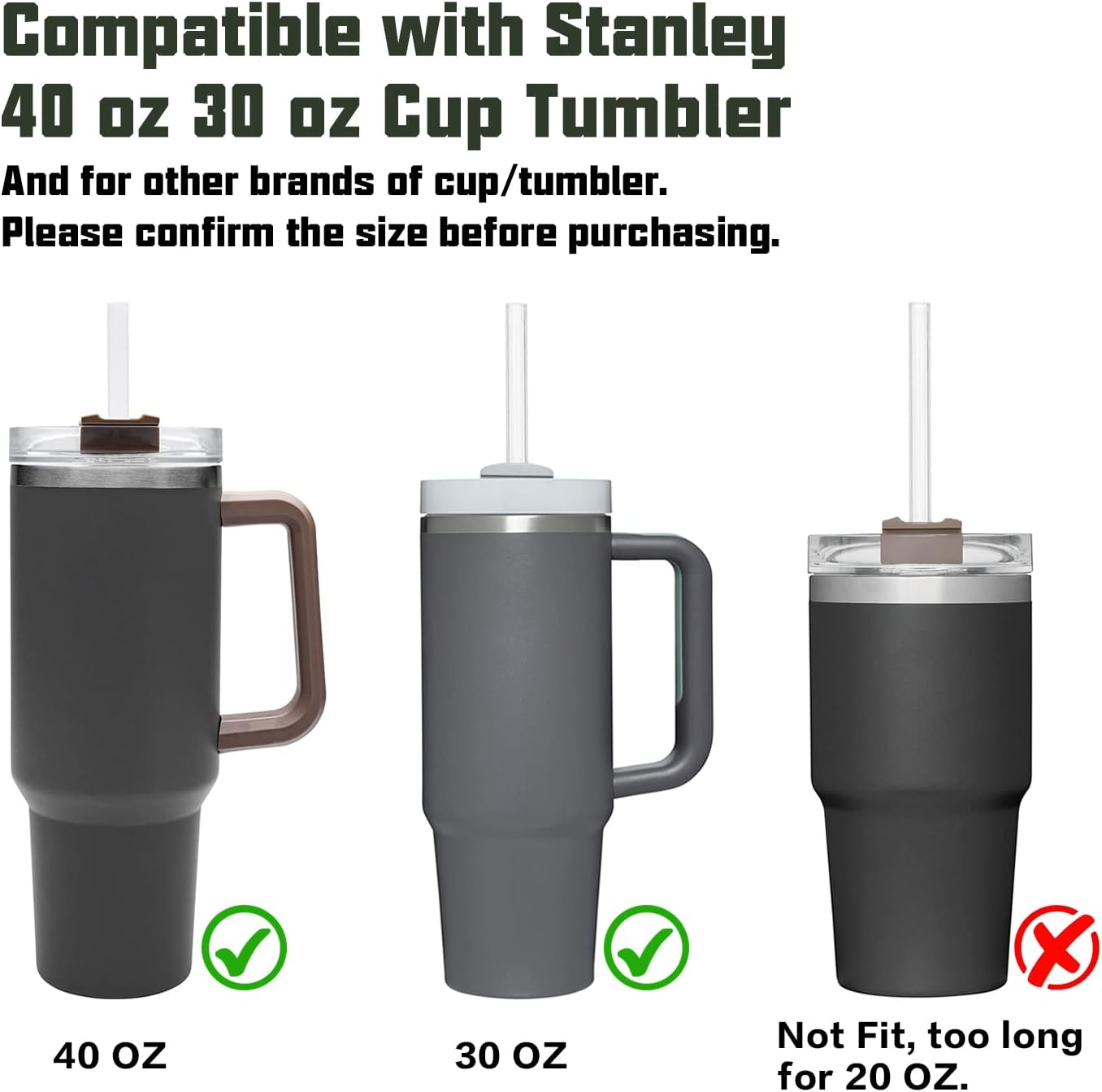 Replacement Straw Compatible with Stanley 40 oz 30 Cup Tumbler, 6 Pack Reusable Cleaning Brush, Plastic, V1259-DP01-A-4333