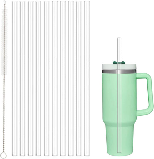 10 Pcs Replacement Straws Compatible with Stanley 30 oz Cup Tumbler, Reusable Plastic Cleaning Brush for V1259-DP01-A-4338