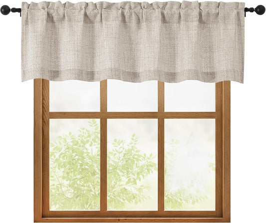 Linen Valances for Windows 1 Pcs, Light Filtering Textured Farmhouse Short Small Valance Curtains Bathroom V1259-DP01-A-4356