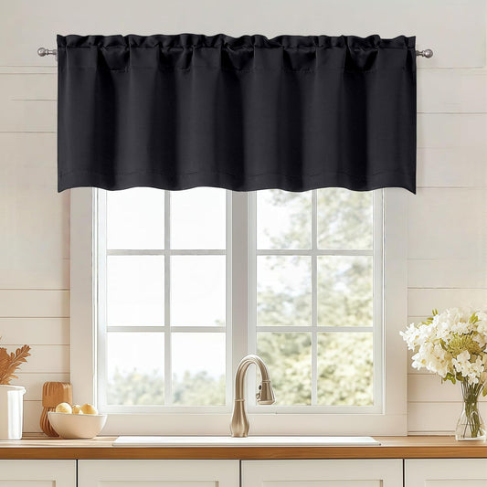 Black Valances for Windows, Small Blackout Curtains Kitchen Bedroom Living Room, Rod Pocket Privacy Modern V1259-DP01-A-4357