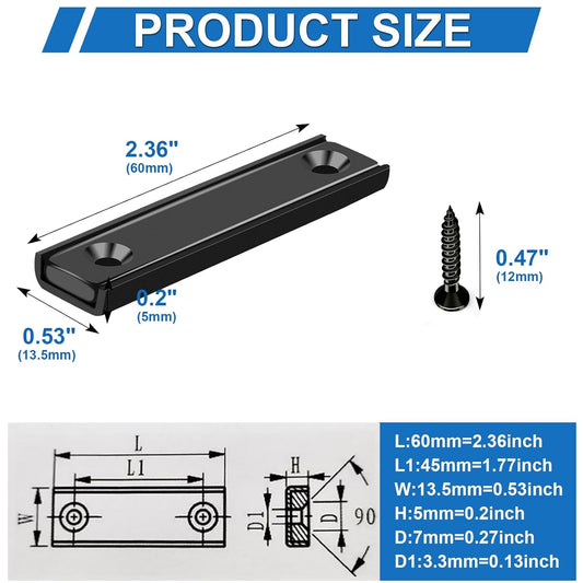 80lbs Neodymium Bar Magnets with Screws Holes, Strong Cabinet for Closure, Rare Earth Magnetic Rectangle V1259-DP01-A-4370