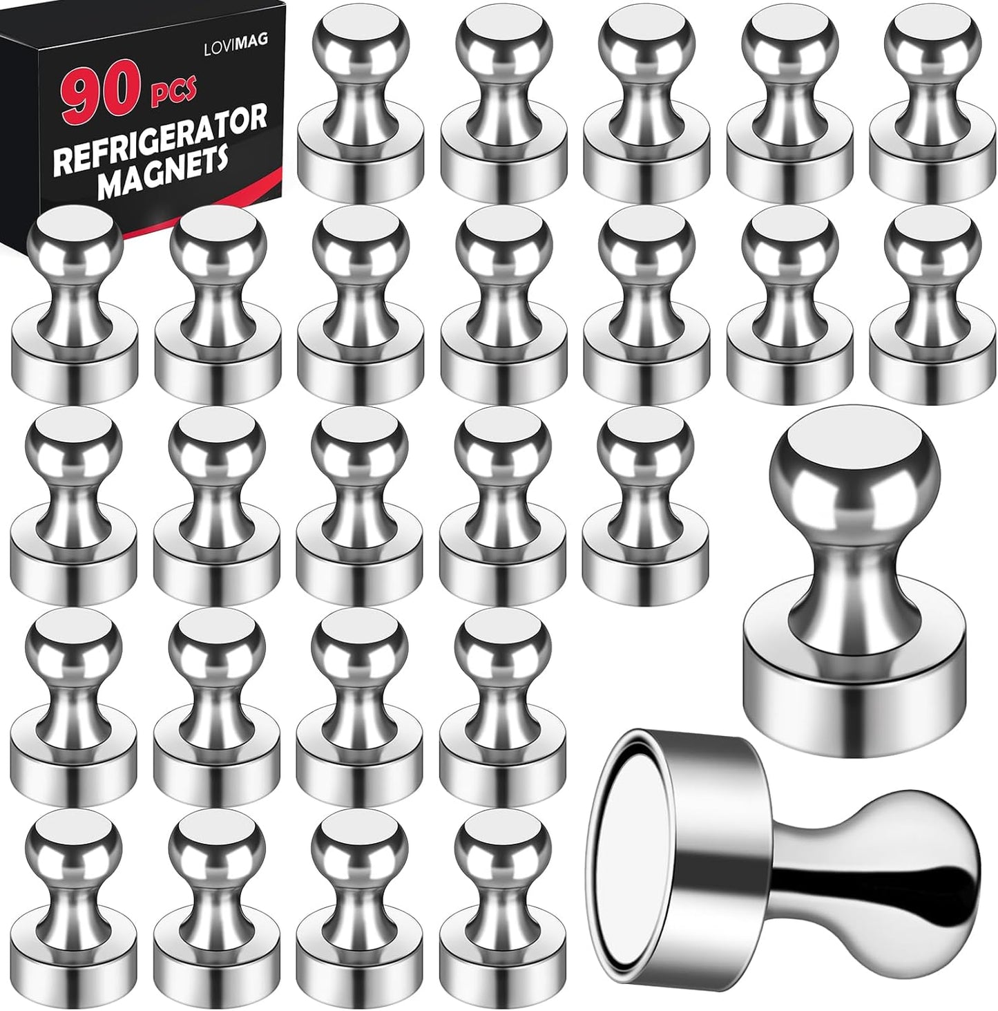 90Pcs Refrigerator Magnets - Strong Neodymium Fridge for Whiteboard, Metal Push Pin Magnets, Ideal Kitchen, V1259-DP01-A-4374