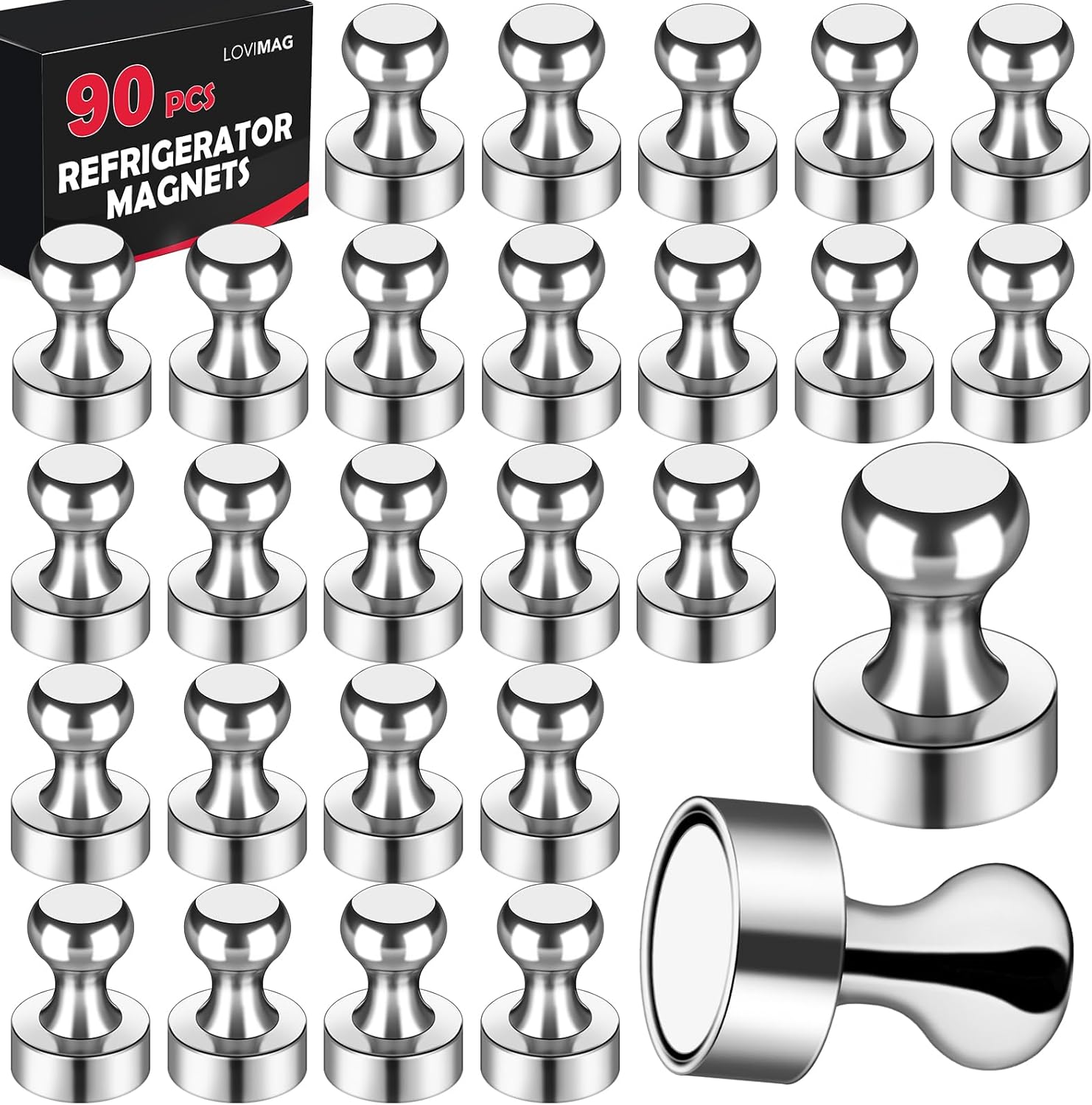 90Pcs Refrigerator Magnets - Strong Neodymium Fridge for Whiteboard, Metal Push Pin Magnets, Ideal Kitchen, V1259-DP01-A-4374
