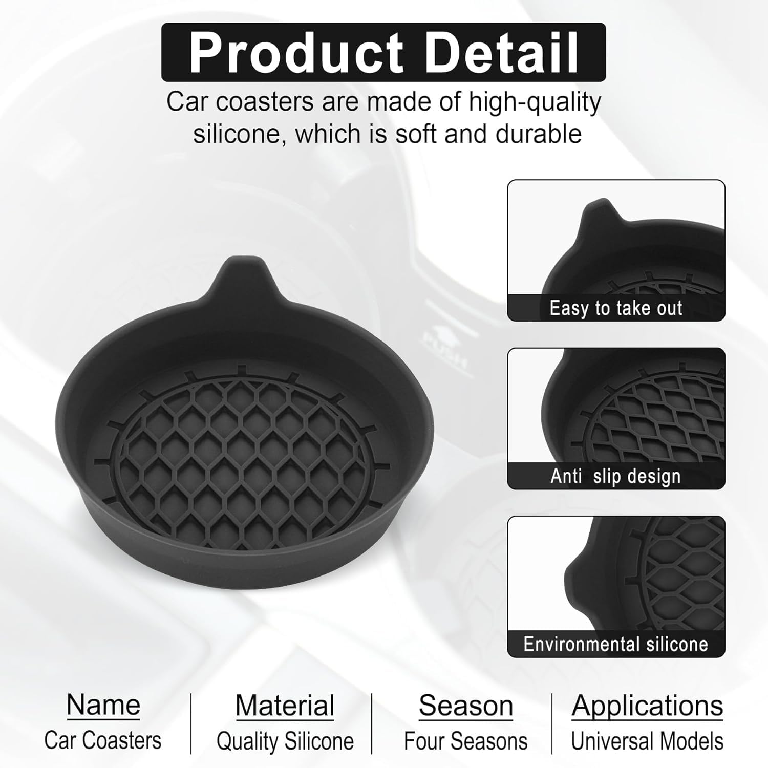 Car Cup Holder Coaster, Silicone Insert, Universal Non-Slip Holders, Accessories Interior for Women and Man V1259-DP01-A-4376