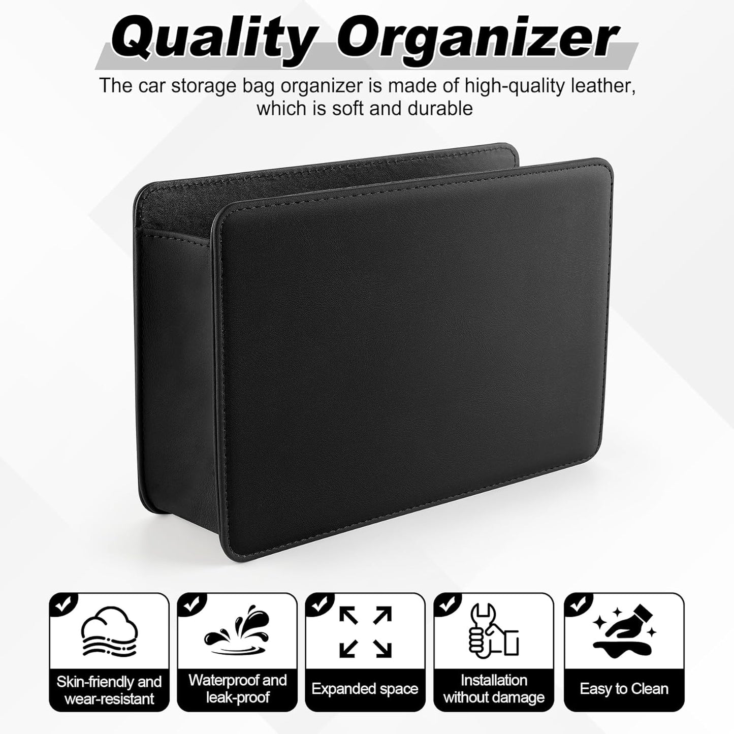 Car Door Trash Can, Leather Vehicle Bin, Mini Dustbin Garbage Container Can with 30 Pcs Bags, Foldable V1259-DP01-A-4396
