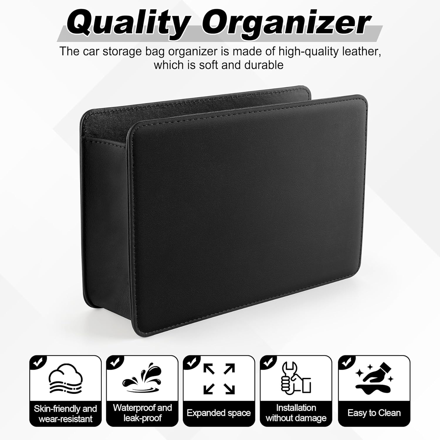 Car Door Trash Can, Leather Vehicle Bin, Mini Dustbin Garbage Container Can with 30 Pcs Bags, Foldable V1259-DP01-A-4396