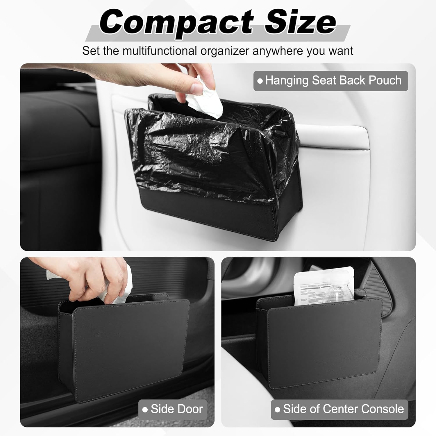 Car Door Trash Can, Leather Vehicle Bin, Mini Dustbin Garbage Container Can with 30 Pcs Bags, Foldable V1259-DP01-A-4396
