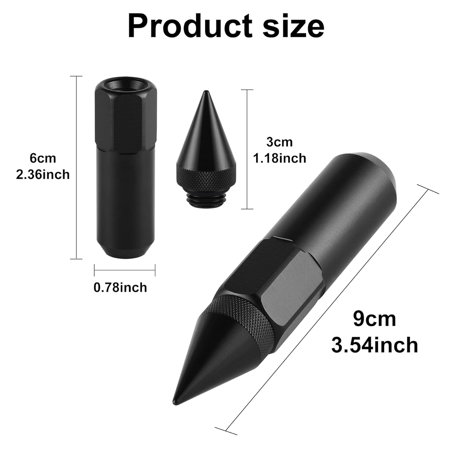 20PCS M12X1.5 Wheel Lug Nuts, Cap Spiked Extended Tuner 60mm Aluminum Wheels Rims Nuts (Black) Black V1259-DP01-A-4404