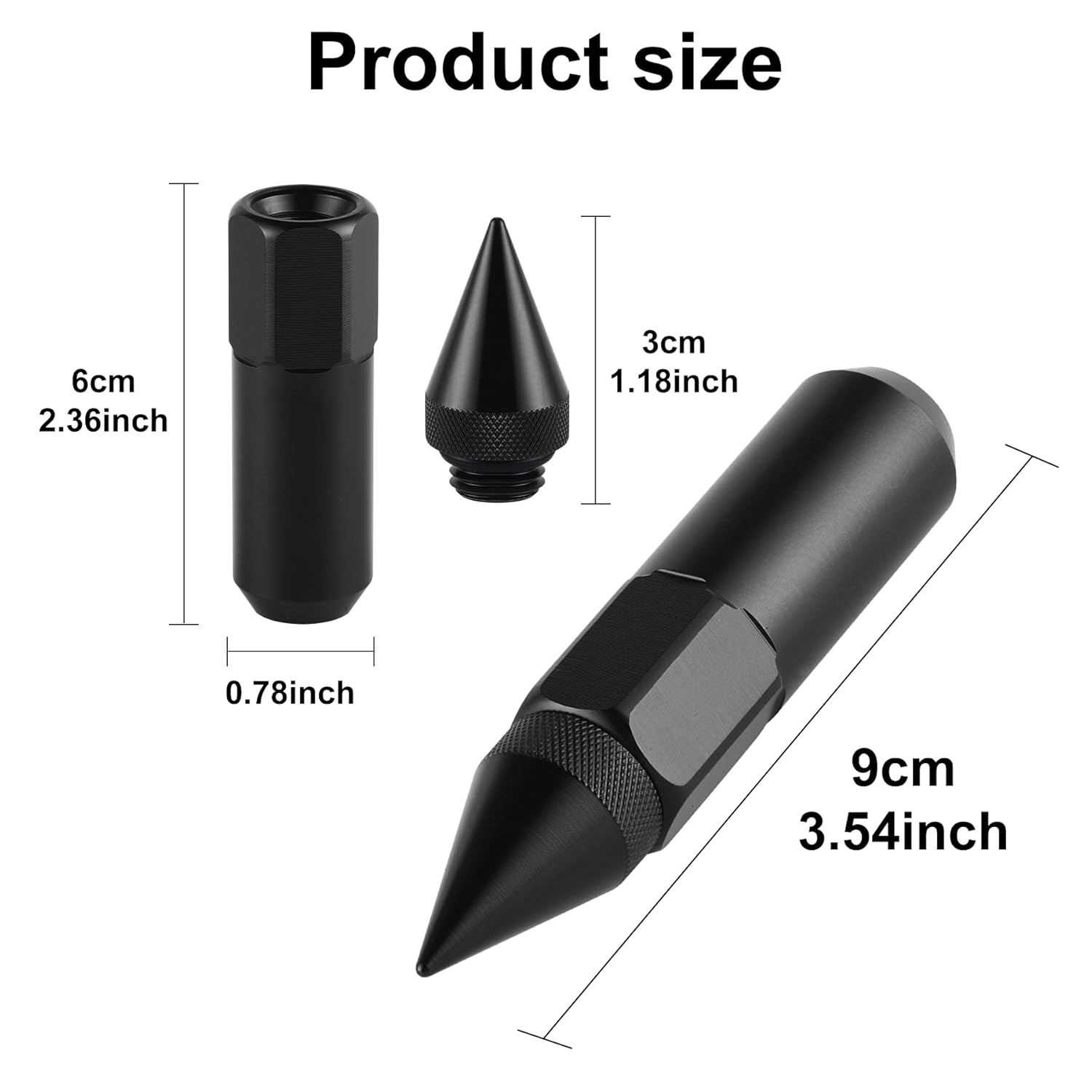 20PCS M12X1.5 Wheel Lug Nuts, Cap Spiked Extended Tuner 60mm Aluminum Wheels Rims Nuts (Black) Black V1259-DP01-A-4404