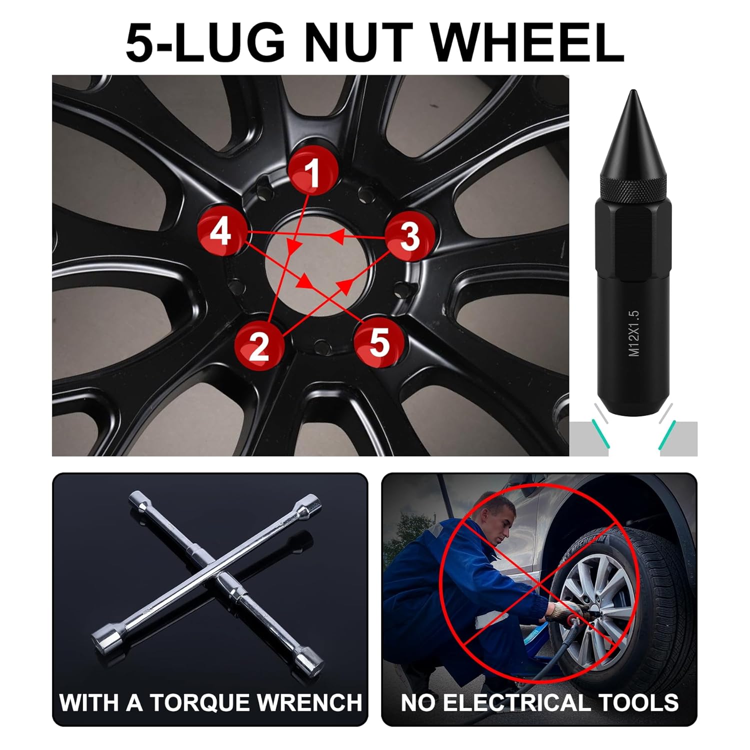 20PCS M12X1.5 Wheel Lug Nuts, Cap Spiked Extended Tuner 60mm Aluminum Wheels Rims Nuts (Black) Black V1259-DP01-A-4404