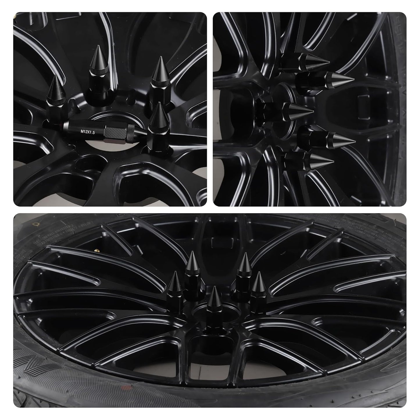 20PCS M12X1.5 Wheel Lug Nuts, Cap Spiked Extended Tuner 60mm Aluminum Wheels Rims Nuts (Black) Black V1259-DP01-A-4404