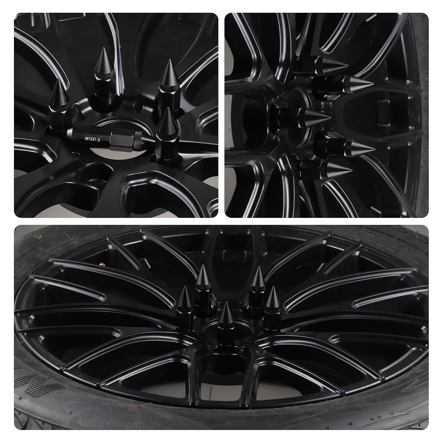 20PCS M12X1.5 Wheel Lug Nuts, Cap Spiked Extended Tuner 60mm Aluminum Wheels Rims Nuts (Black) Black V1259-DP01-A-4404