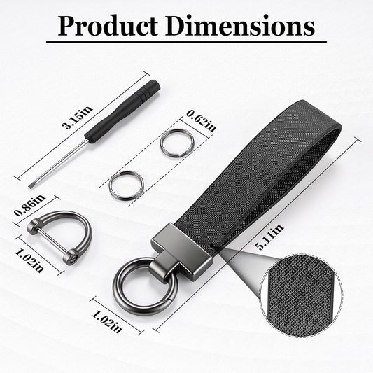 Leather Car Keychain, Universal Heavy Duty Metal Key Chain Holder with 2 Ring and Anti-Lost D-Ring, V1259-DP01-A-4413