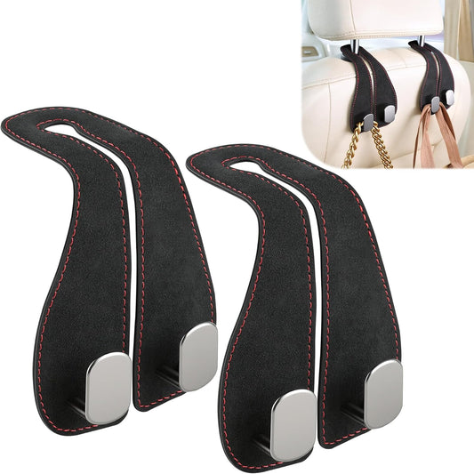 2PCS Car Purse Holder Hook, Seat Back Storage Leather-Wrapped Alloy Double Headrest Hook for Purses & Bags, V1259-DP01-A-4414