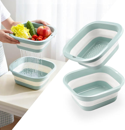 1.5 Gal (5.5L) Collapsible Dish Basin with Drain Basket Colanders, Multiuse Double-Layer Foldable Strainers V1259-DP01-A-4417