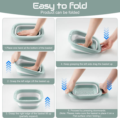 1.5 Gal (5.5L) Collapsible Dish Basin with Drain Basket Colanders, Multiuse Double-Layer Foldable Strainers V1259-DP01-A-4417