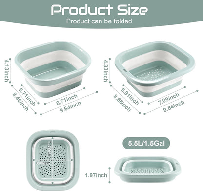 1.5 Gal (5.5L) Collapsible Dish Basin with Drain Basket Colanders, Multiuse Double-Layer Foldable Strainers V1259-DP01-A-4417