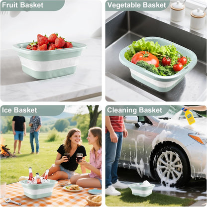 1.5 Gal (5.5L) Collapsible Dish Basin with Drain Basket Colanders, Multiuse Double-Layer Foldable Strainers V1259-DP01-A-4417