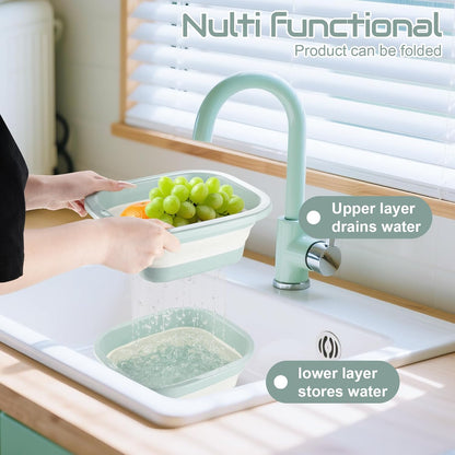 1.5 Gal (5.5L) Collapsible Dish Basin with Drain Basket Colanders, Multiuse Double-Layer Foldable Strainers V1259-DP01-A-4417