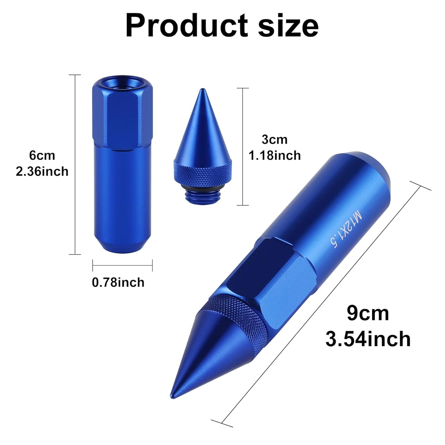 20PCS M14X1.5 Wheel Lug Nuts, Cap Spiked Extended Tuner 60mm Aluminum Wheels Rims Nuts (Blue) blue M14x1.5 V1259-DP01-A-4418