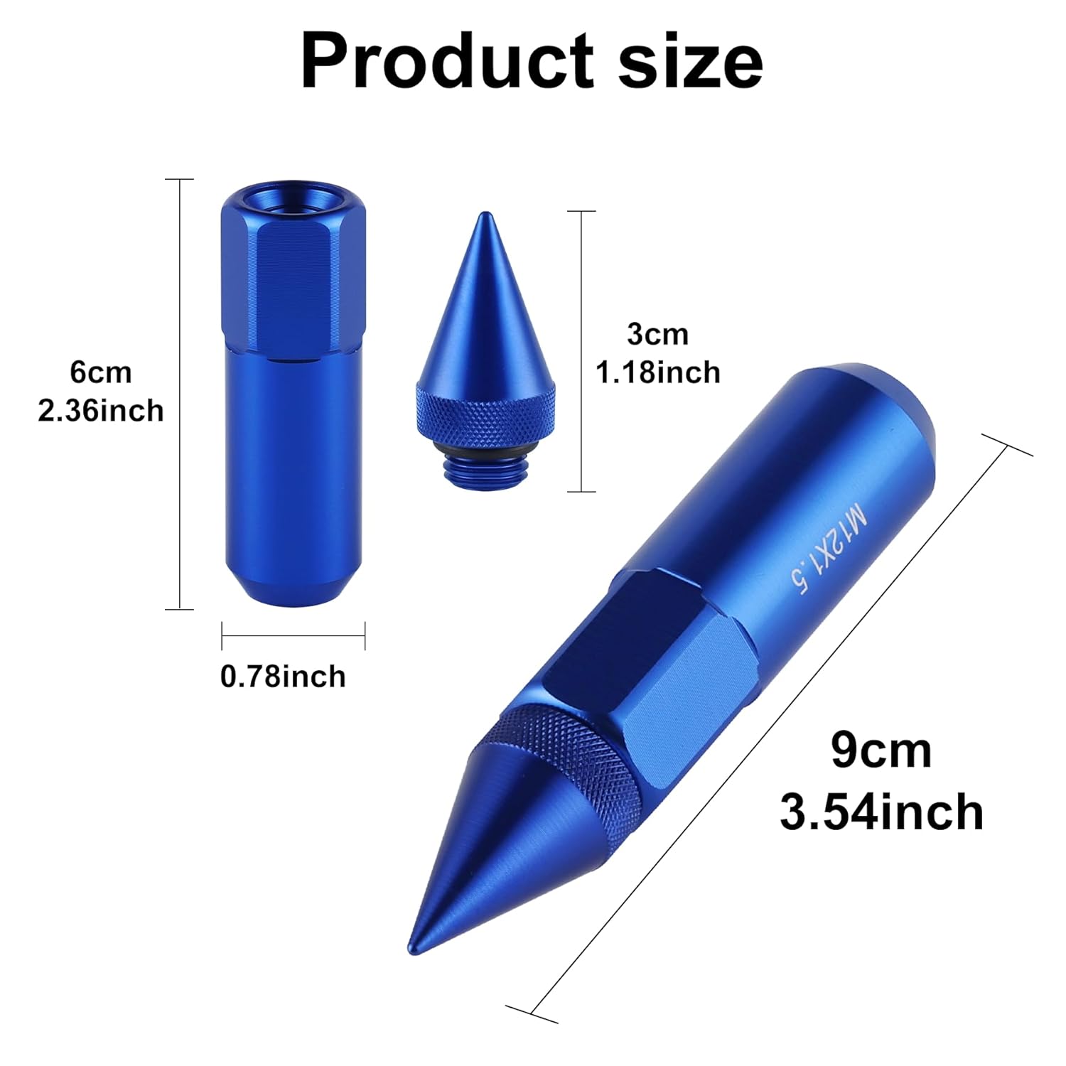 20PCS M14X1.5 Wheel Lug Nuts, Cap Spiked Extended Tuner 60mm Aluminum Wheels Rims Nuts (Blue) blue M14x1.5 V1259-DP01-A-4418