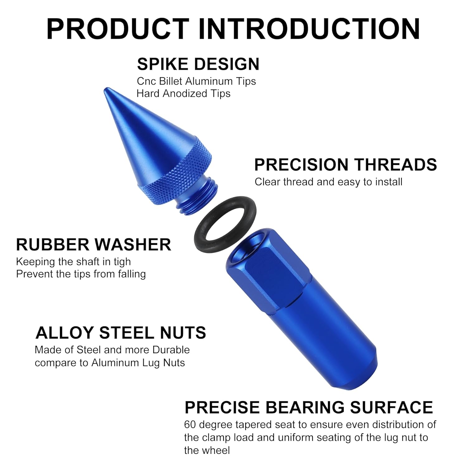 20PCS M14X1.5 Wheel Lug Nuts, Cap Spiked Extended Tuner 60mm Aluminum Wheels Rims Nuts (Blue) blue M14x1.5 V1259-DP01-A-4418