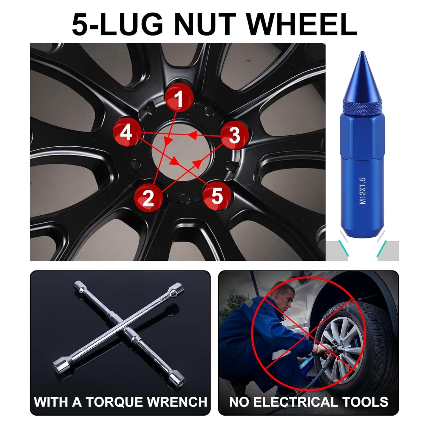 20PCS M14X1.5 Wheel Lug Nuts, Cap Spiked Extended Tuner 60mm Aluminum Wheels Rims Nuts (Blue) blue M14x1.5 V1259-DP01-A-4418