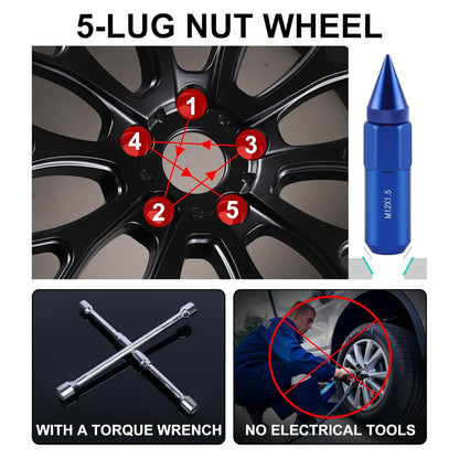 20PCS M14X1.5 Wheel Lug Nuts, Cap Spiked Extended Tuner 60mm Aluminum Wheels Rims Nuts (Blue) blue M14x1.5 V1259-DP01-A-4418