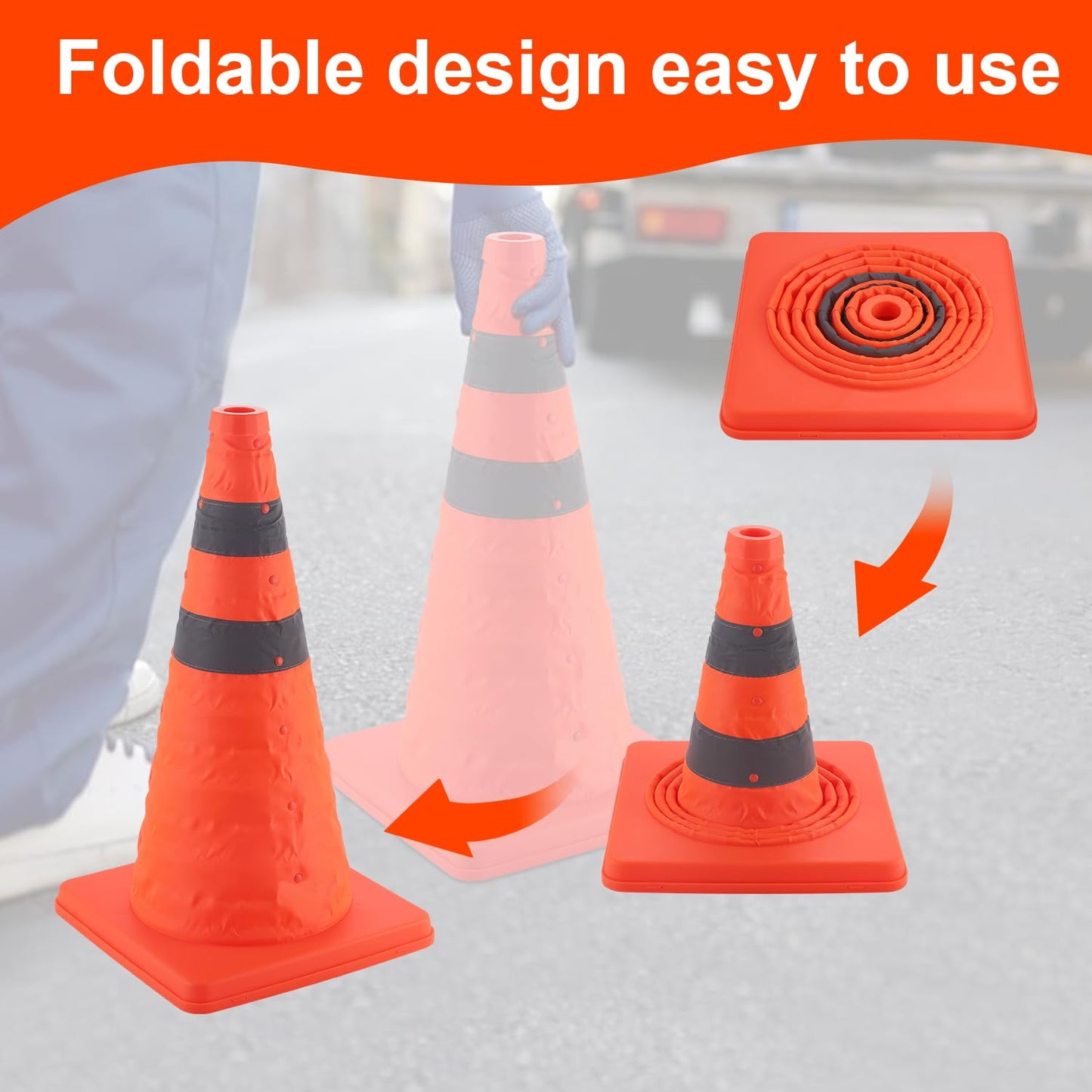 18 inch Traffic Cones, 2PCS Collapsible Orange Cones for Parking, Parking with Reflective Collars, Training V1259-DP01-A-4427