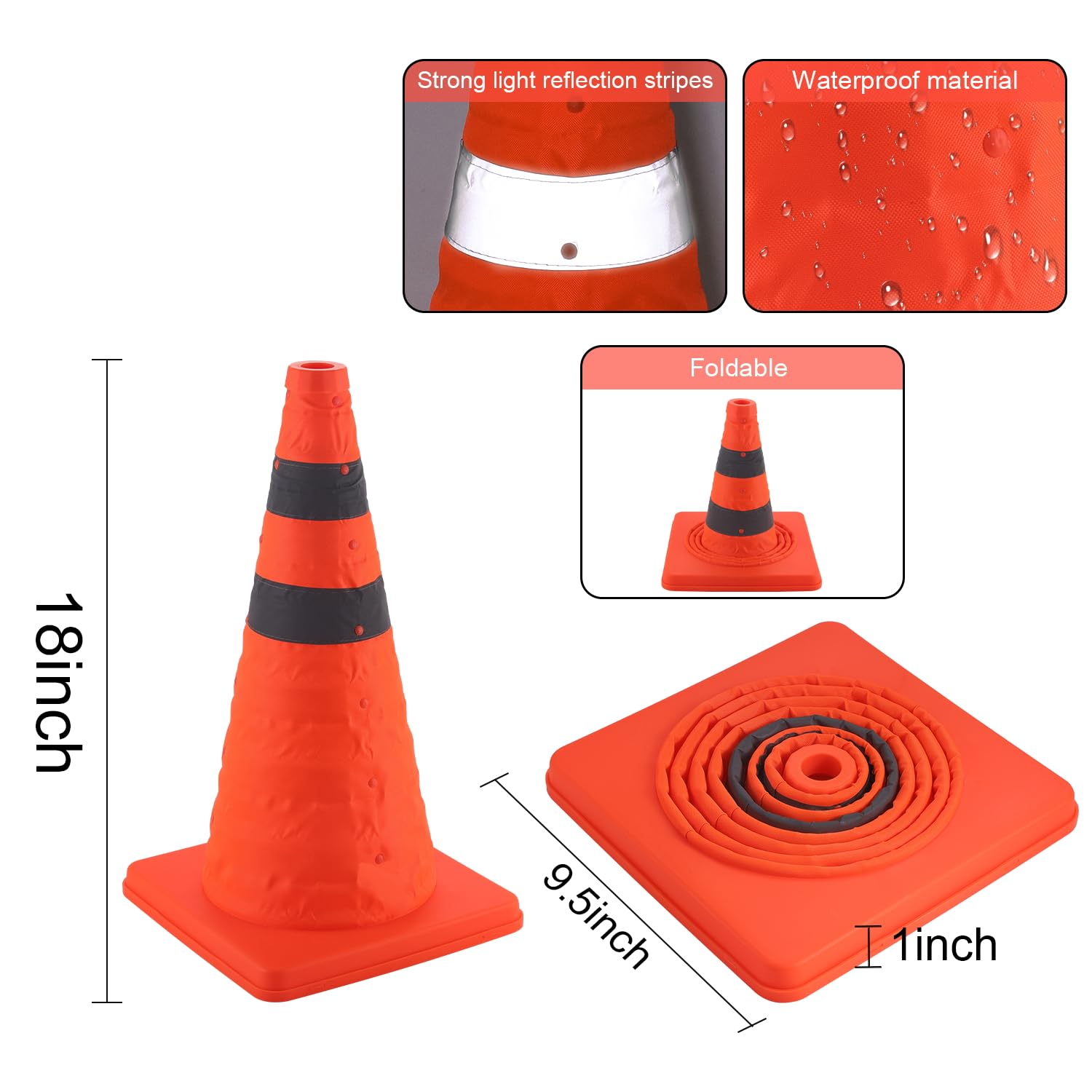 18 inch Traffic Cones, 2PCS Collapsible Orange Cones for Parking, Parking with Reflective Collars, Training V1259-DP01-A-4427