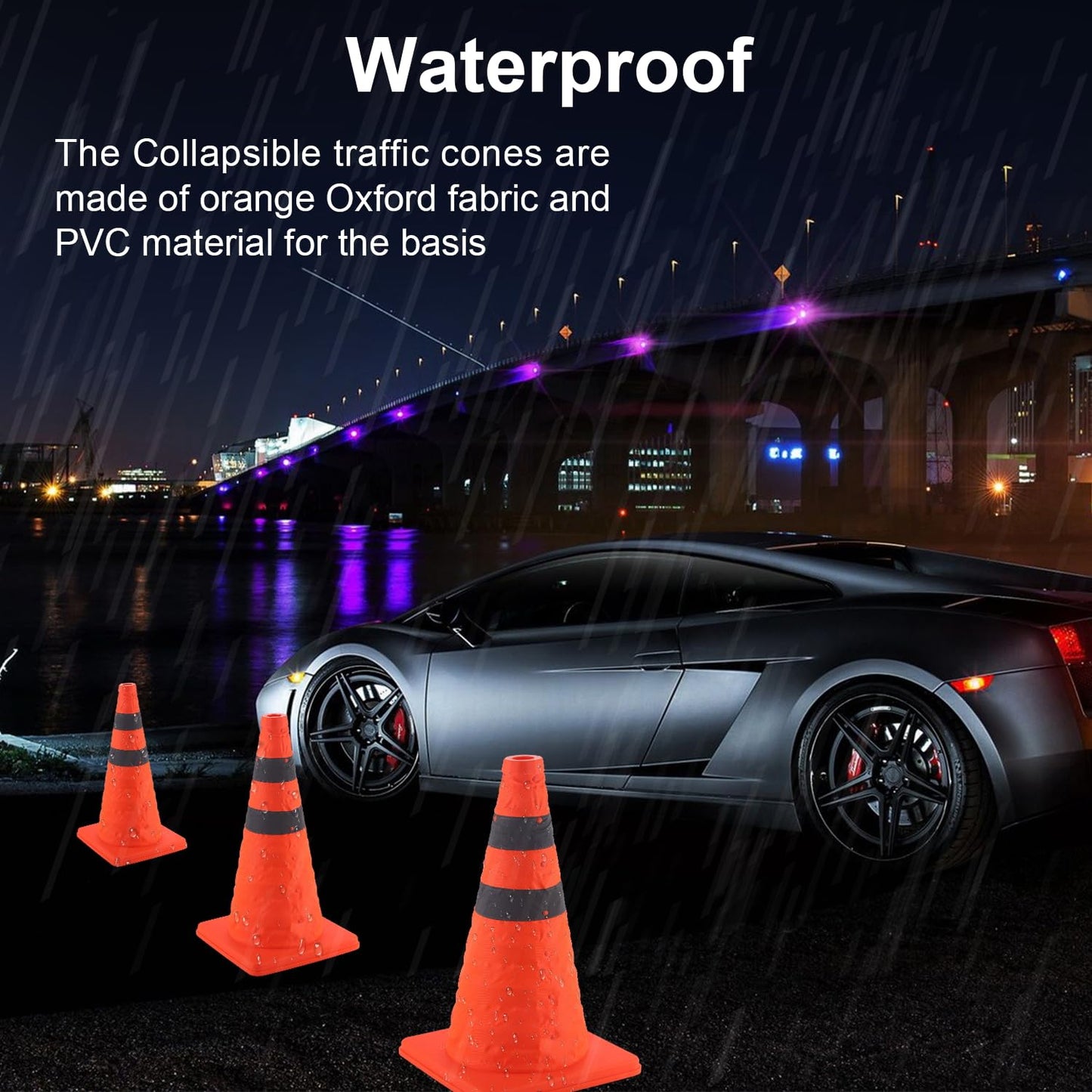 18 inch Traffic Cones, 2PCS Collapsible Orange Cones for Parking, Parking with Reflective Collars, Training V1259-DP01-A-4427
